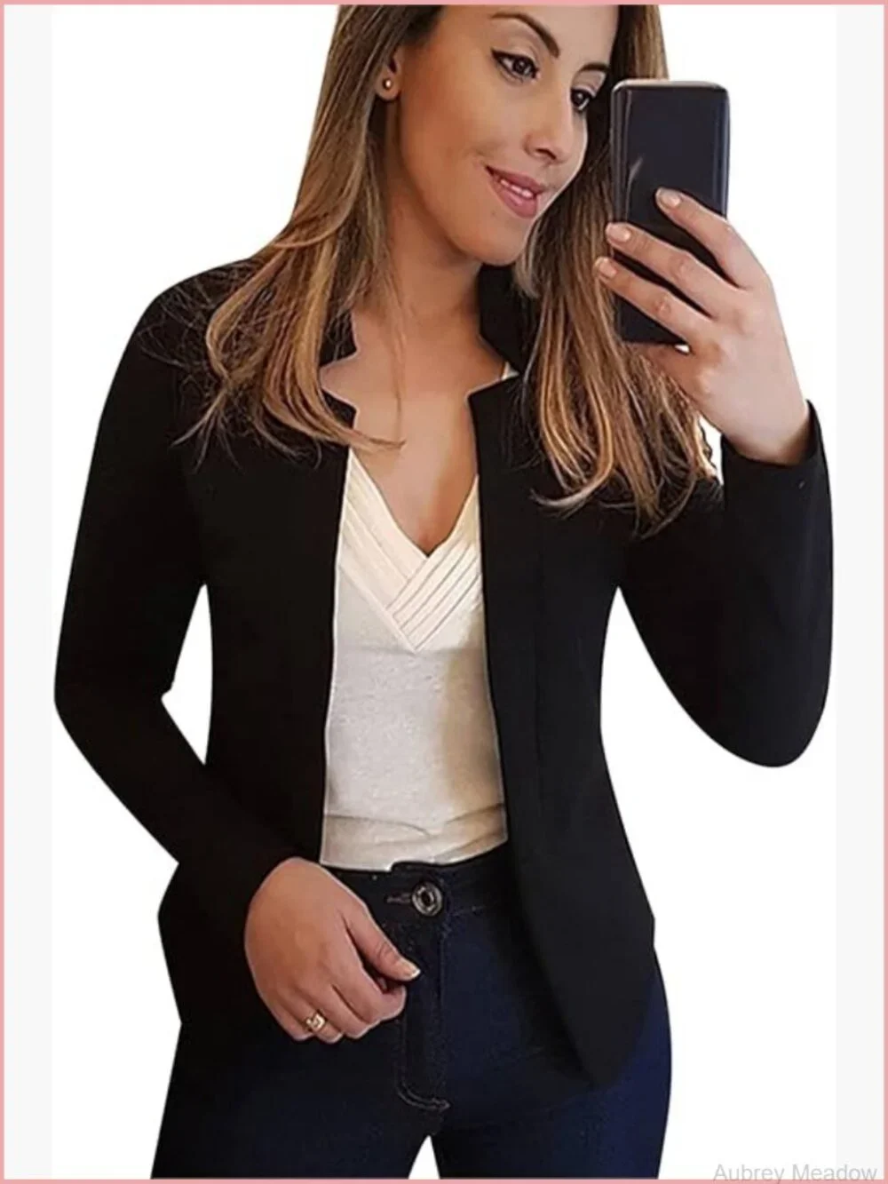 Casual Lapel Long Sleeve Blazer Open Front Work Office Jacket Solid Slim